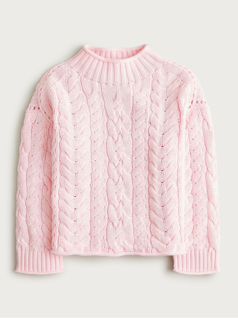 J. Crew 2025 Rollneck cable-knit sweater in White Rose Pink Size XS